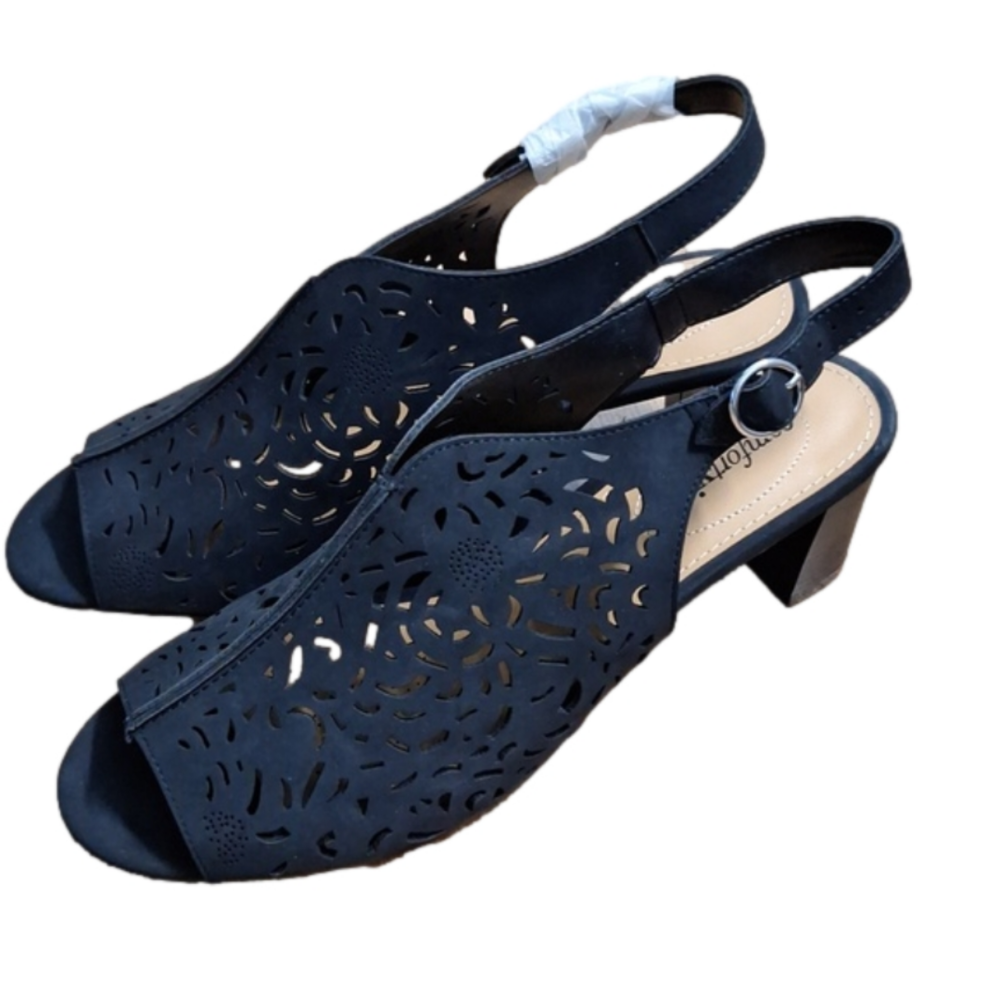 Comfortview Lazer Cutout Heeled Slingback Shoes